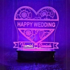 Happy Wedding Heart 3D Lamp Customizable